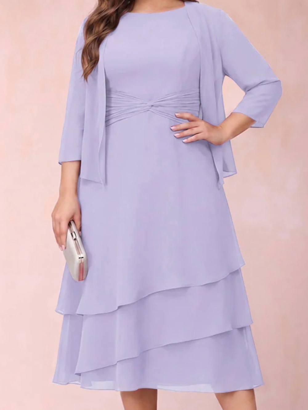Lavender Layered Midi Dress with Matching Jacket